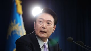 SEOUL, SOUTH KOREA – NOVEMBER 07: South Korean President Yoon Suk-yeol attends a press conference on state affairs at the presidential office on Nov. 7, 2024.