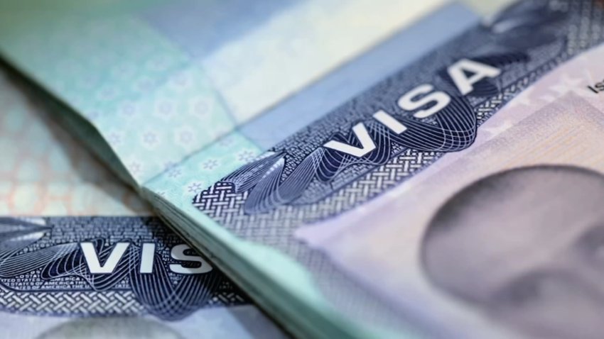 A close-up of a U.S. visa.