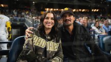 SAN DIEGO, CALIFORNIA - SEPTEMBER 16: Former professional soccer player Alex Morgan and her husband pose for a photo as the San Diego Padres face the Houston Astros at Petco Park on September 16, 2024 in San Diego, California. (Photo by Matt Thomas/San Diego Padres/Getty Images)