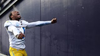 FOXBOROUGH, MASSACHUSETTS – DECEMBER 28: Derwin James Jr. #3 of the Los Angeles Chargers celebrates following the game against the New England Patriots at Gillette Stadium on December 28, 2024 in Foxborough, Massachusetts. (Photo by Kathryn Riley/Getty Images)