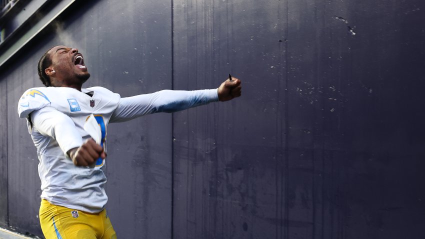 FOXBOROUGH, MASSACHUSETTS – DECEMBER 28: Derwin James Jr. #3 of the Los Angeles Chargers celebrates following the game against the New England Patriots at Gillette Stadium on December 28, 2024 in Foxborough, Massachusetts. (Photo by Kathryn Riley/Getty Images)