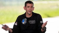 FILE - Commander Jared Isaacman speaks at a news conference after arriving at the Kennedy Space Center for an upcoming private human spaceflight mission in Cape Canaveral, Fla., Monday, Aug. 19, 2024.