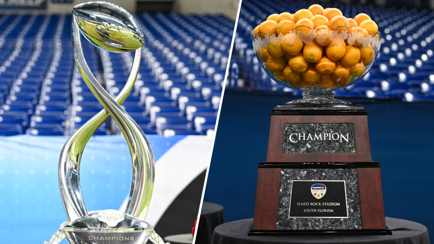 Trophies for the Cotton and Orange Bowls