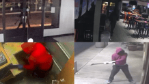 Surveillance video captures a man using a sledgehammer in various break-ins across San Diego.