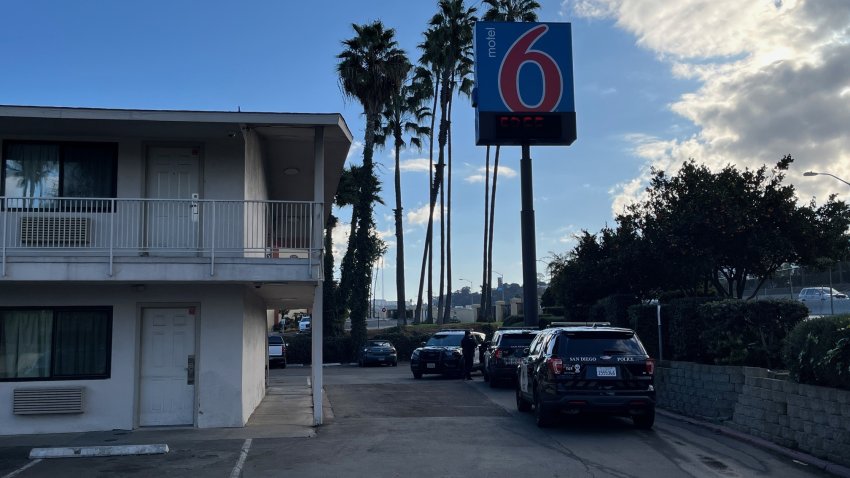 San Diego Police outside a Motel 6 in Mission Valley investigating a homicide on Jan. 17, 2025.