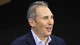 Amazon CEO Andy Jassy speaks during the New York Times DealBook Summit in the Appel Room at the Jazz At Lincoln Center in New York City on Nov. 30, 2022.