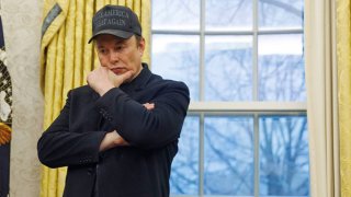 Elon Musk, chief executive officer of Tesla Inc., in the Oval Office of the White House in Washington, DC, US, on Tuesday, Feb. 11, 2025.