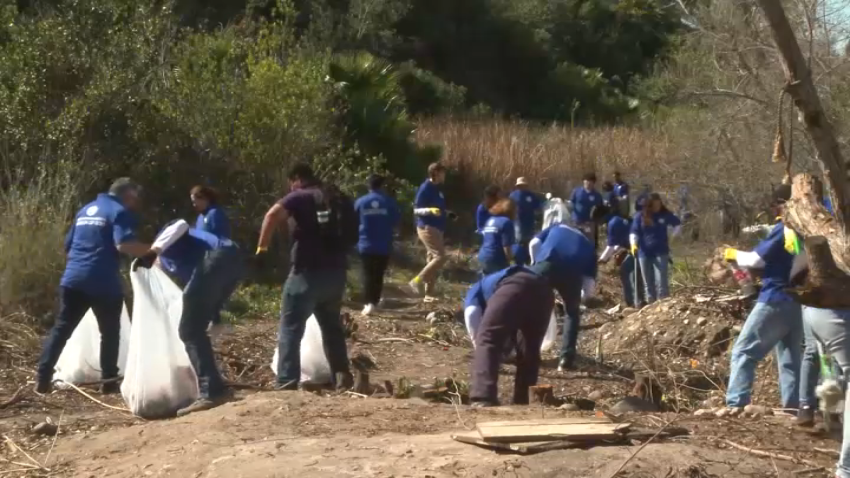 Image shows the volunteer group, ASEZ, for a cleanup at Chollas Creek on Feb. 16, 2025.