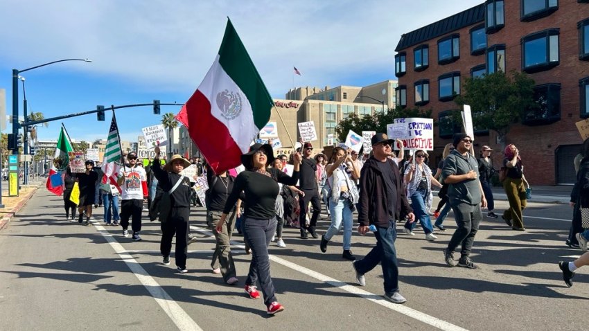 A thousand demonstrators marched along Pacific Coast Highway near downtown San Diego, Sunday.