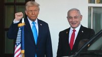 Donald Trump greets Israel's Prime Minister Benjamin Netanyahu as he arrives at the North Portico of the White House in Washington, Feb. 4, 2025.