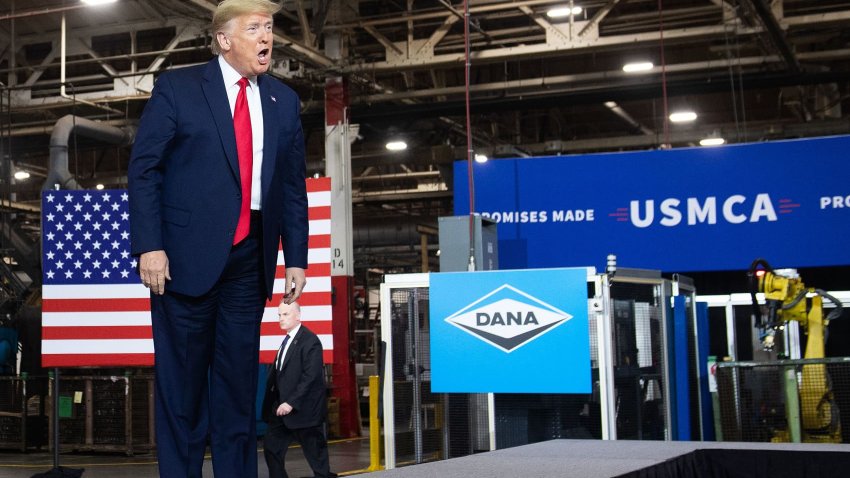 US President Donald Trump arrives to speak about the United States – Mexico – Canada agreement, known as USMCA, during a visit to Dana Incorporated, an auto supplier manufacturer, in Warren, Michigan, January 30, 2020.
