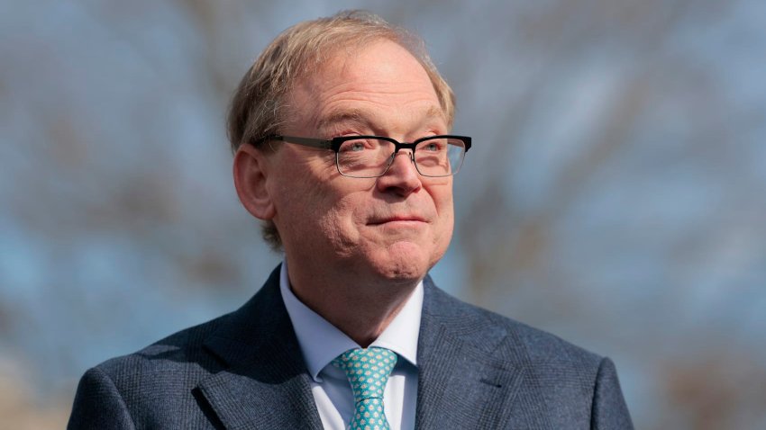 Director of the National Economic Council Kevin Hassett speaks to reporters outside of the White House on March 07, 2025 in Washington, DC. 