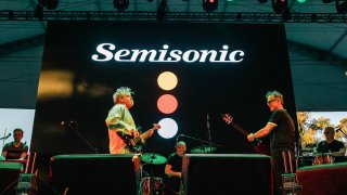 File - John Munson and Dan Wilson of Semisonic at Autodromo Hermanos Rodriguez on March 17, 2024, in Mexico City.