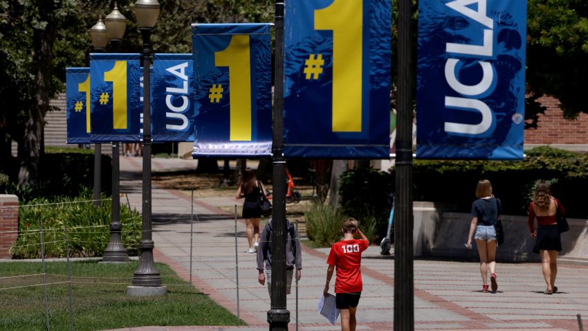 WESTWOOD,  CA – AUGUST 15, 2024 –  Students and visitors make their way on the UCLA campus in Westwood on August 15, 2024. (Genaro Molina/Los Angeles Times via Getty Images)