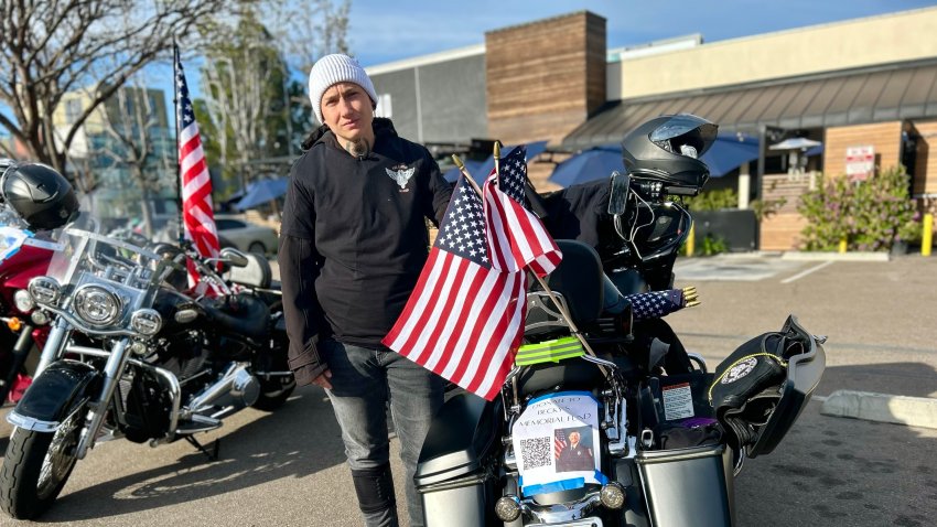 Ami Mahler Salinas Davis photographed, March 16, 2025, before joining others for a memorial motorcycle ride to Ramona.