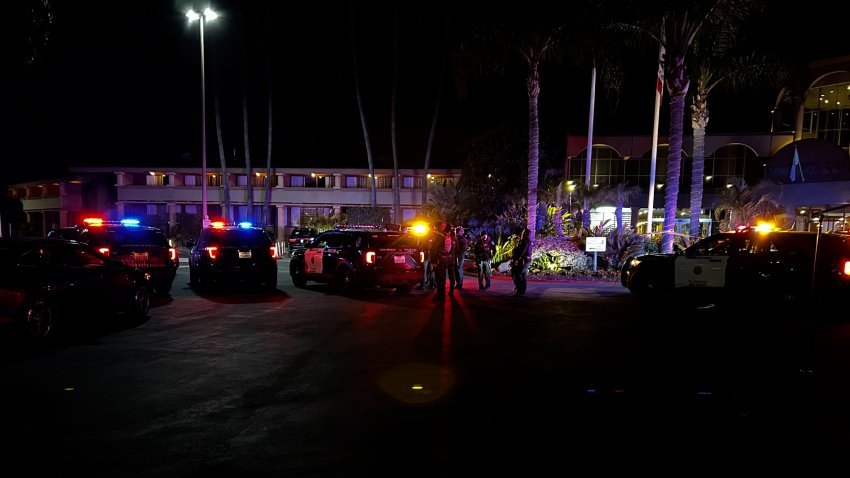 The scene at Handlery Hotel in Mission Valley's Hotel Circle after a deadly shooting on March 3, 2025.