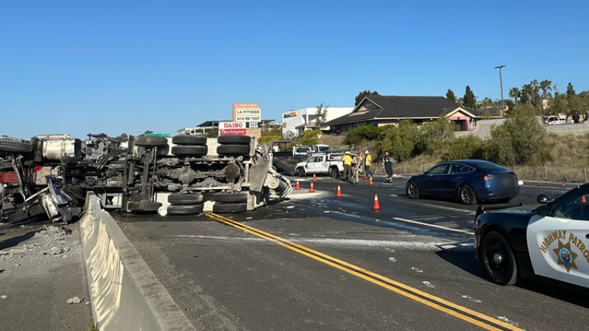 CHP shared photos of an overturned semi-truck on SR-78 near Jefferson on March 24, 2025.