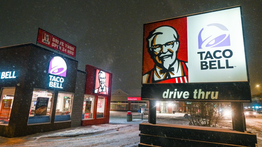 KFC and Taco Bell restaurants along 118th Avenue in Edmonton, on January 21, 2024, in Edmonton, Alberta, Canada.
