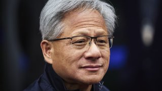 Jensen Huang, co-founder and chief executive officer of Nvidia Corp., during the opening ceremony of the Siliconware Precision Industries Co. (SPIL) Tan Ke Plant in Taichung, Taiwan, on Thursday, Jan. 16, 2025. 