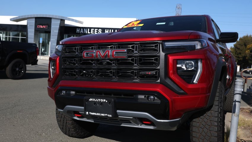 GMC trucks are displayed at Hanlees Hilltop GMC in Richmond, California, on Jan. 28, 2025.