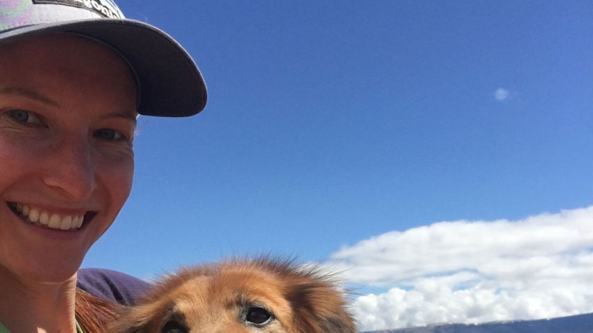 Aubrey Bertram with her dog, Rex