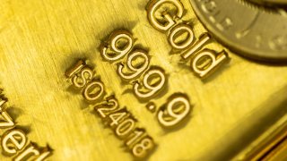 A one kilogram gold bar at Gold Investments Ltd. bullion dealers arranged in London, U.K., on April 3, 2025.