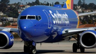 A Southwest Airlines Boeing 737 MAX8 taxis after arriving at San Diego International Airport on March 4, 2025 in San Diego, California.