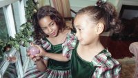 Beyoncé and Solange setting up Christmas decorations on October 23, 1990.