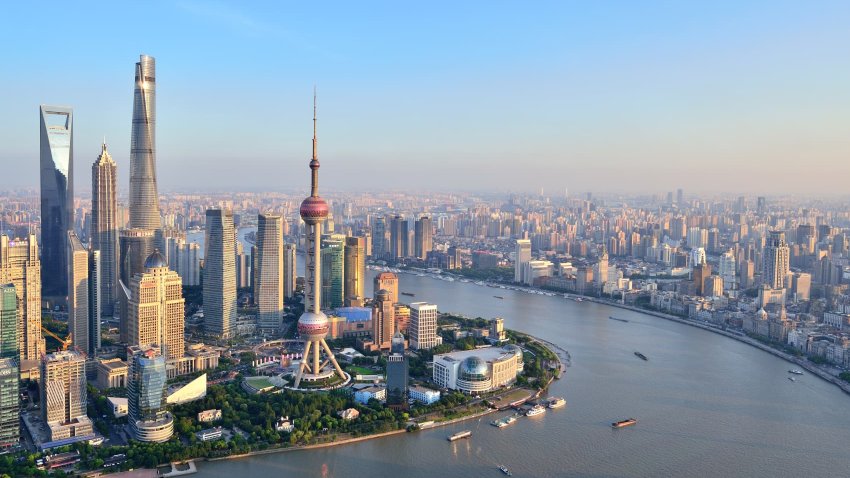 Shanghai urban skyline and the bund, China.