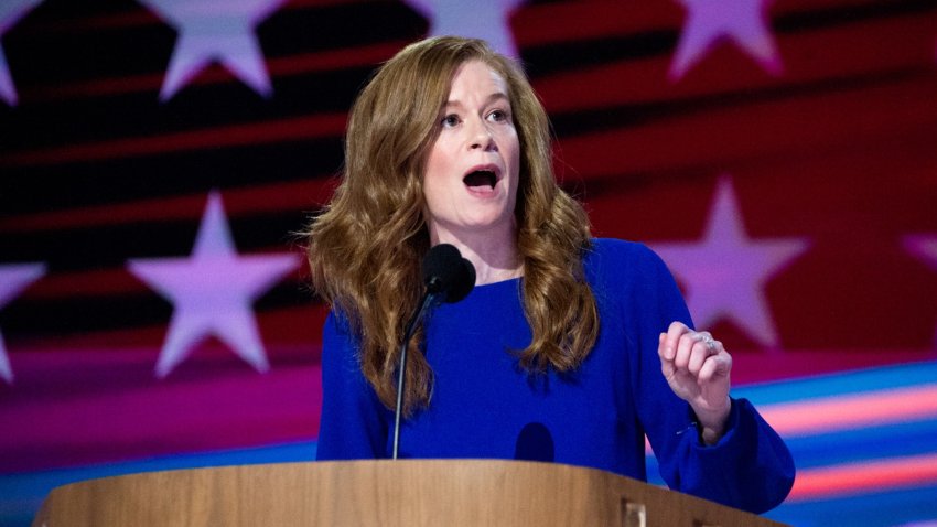 Mallory McMorrow speaking at the DNC.