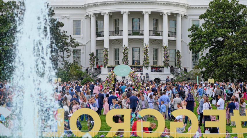Guests arrive on the South Lawn of the White House before President Donald Trump and first lady Melania Trump participate in the White House Easter Egg Roll Monday, April 21, 2025, in Washington.