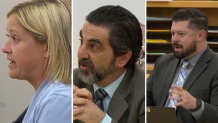 The defense attorneys representing the three suspects: Tracy Huber (left), Shervin Samimi (middle) and Jay Curatalo (right).