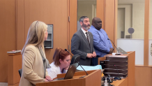 Actor Faizon Love (right) appears alongside his public defender Marc Kligman (left) for a criminal court hearing in Downtown San Diego on April 16, 2025.