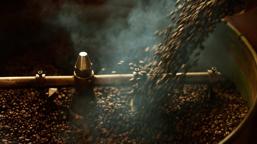 FILE: Coffee beans in a roasting machine.