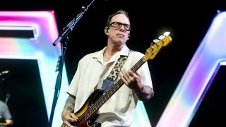 Scott Shriner of Weezer performs at the Mojave Tent during the 2025 Coachella Valley Music and Arts Festival