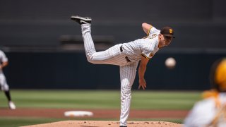 SAN DIEGO, CALIFORNIA – APRIL 16: Nick Pivetta #27 of the San Diego Padres pitches in the first inning during the game against the Chicago Cubs at Petco Park on April 16, 2025 in San Diego, California. (Photo by Matt Thomas/San Diego Padres/Getty Images)