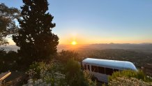 Buses shuttled people up  the mountain to attend the Easter Sunday service, April 20, 2025. Sunrise came at 6:12 a.m. 