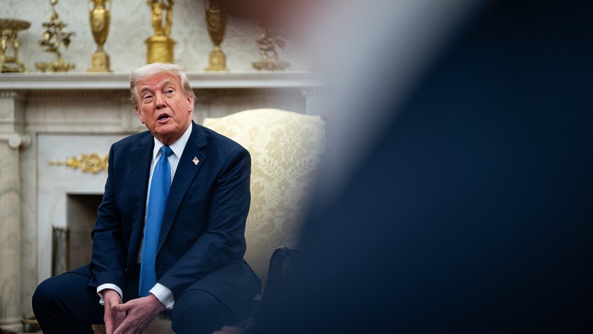 President Donald Trump during a meeting with Jonas Gahr Store, Norway's prime minister, not pictured, in the Oval Office of the White House, April 24, 2025.