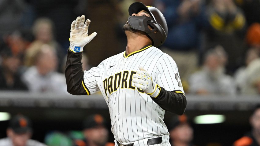 Apr 29, 2025; San Diego, California, USA; San Diego Padres shortstop Xander Bogaerts (2) reacts after hitting a two-run home run during the seventh inning against the San Francisco Giants at Petco Park. Mandatory Credit: Denis Poroy-Imagn Images