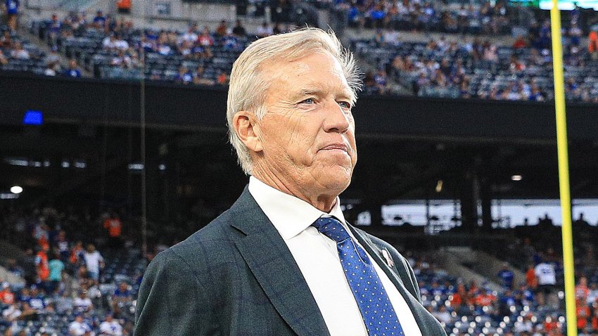 John Elway looks on during the fourth quarter against the New York Giants at MetLife Stadium