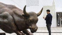 A statue of a bull in Shanghai, China, on Monday, Oct. 21, 2024.