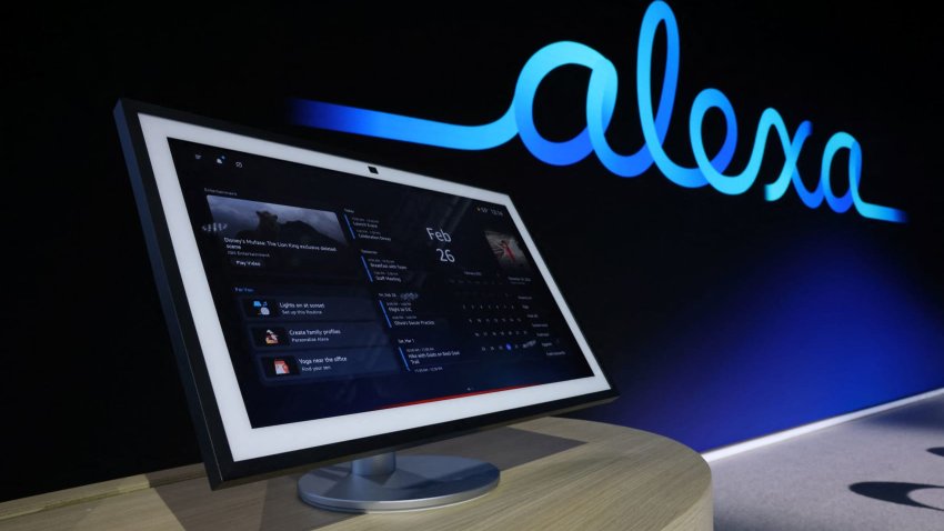An Amazon device is displayed at an Amazon Devices launch event in New York City, U.S., Feb. 26, 2025.