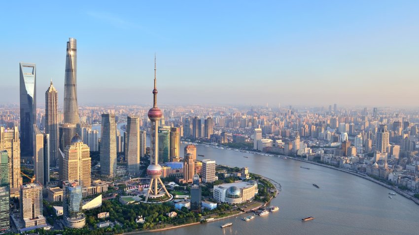 Shanghai urban skyline and the bund, China.