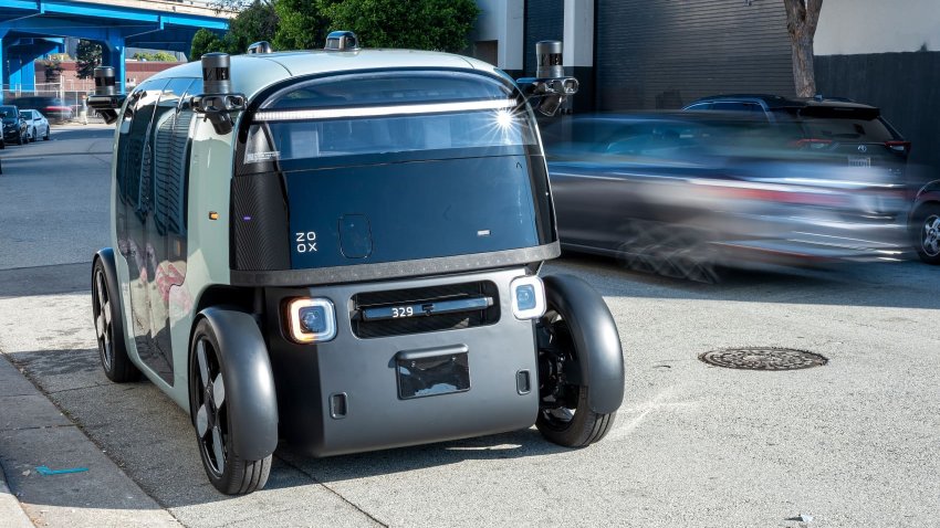 A Zoox autonomous robotaxi in San Francisco, California, US, on Wednesday, Dec. 4, 2024.