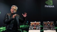 Jensen Huang, co-founder and CEO of Nvidia Corp., speaks during a news conference in Taipei on May 21, 2025.
