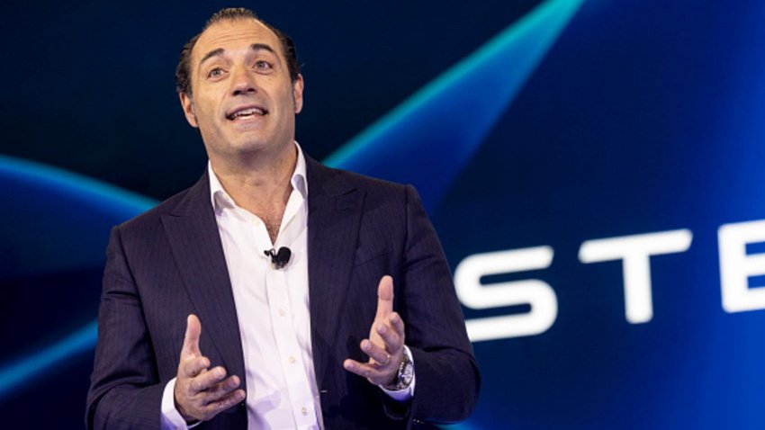 Stellantis North America COO and Jeep CEO Antonio Filosa speaks during the Stellantis press conference at the Automobility LA 2024 car show at Los Angeles Convention Center in Los Angeles, California, November 21, 2024.