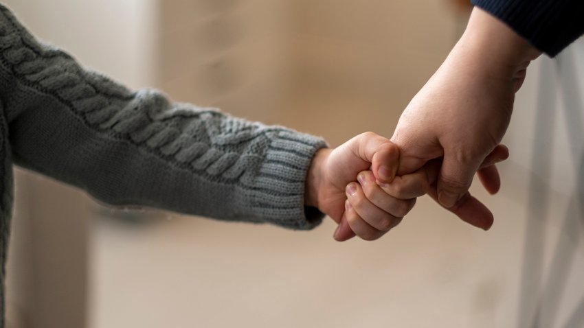 Child and parent holding hands