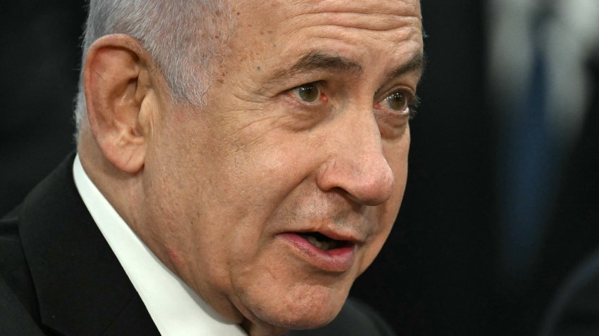 File. Israeli Prime Minister Benjamin Netanyahu speaks during a meeting with US Secretary of Defense Pete Hegseth (out of frame) at the Pentagon in Washington, DC on February 5, 2025. (Photo by Jim WATSON / AFP)