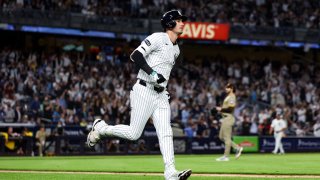 NEW YORK, NY – MAY 07: Cody Bellinger #35 of the New York Yankees hits a home run during the game against the San Diego Padres at Yankee Stadium on May 7, 2025 in New York, New York. (Photo by New York Yankees/Getty Images)