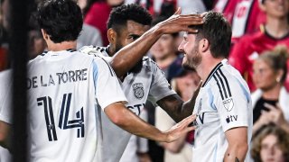 ST. LOUIS, MO – MAY 10: Anibal Godoy (20) of San Diego FC and Luca De La Torre (14) of San Diego FC congratulate Anders Dreyer (10) of San Diego FC on his goal during the MLS regular season match where St. Louis CITY SC hosted San Diego FC on Saturday May 10,, 2025, at Energizer Park in St. Louis City, MO. (Photo by Rick Ulreich/Icon Sportswire via Getty Images)